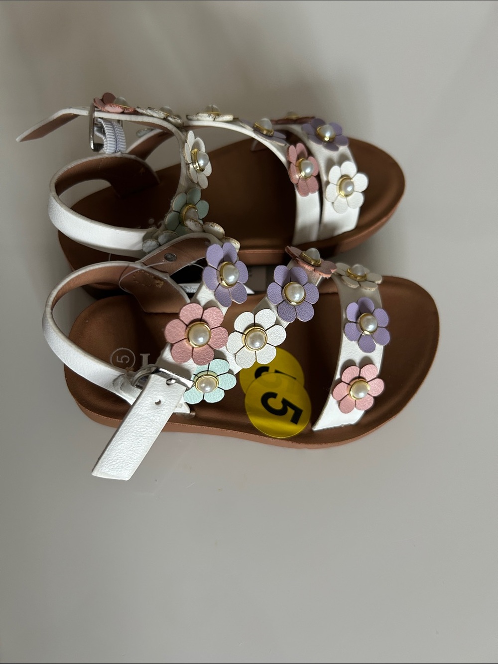 Link comfort sandals  with Multicolor Pastel Flower Accents size 5 toddler girl